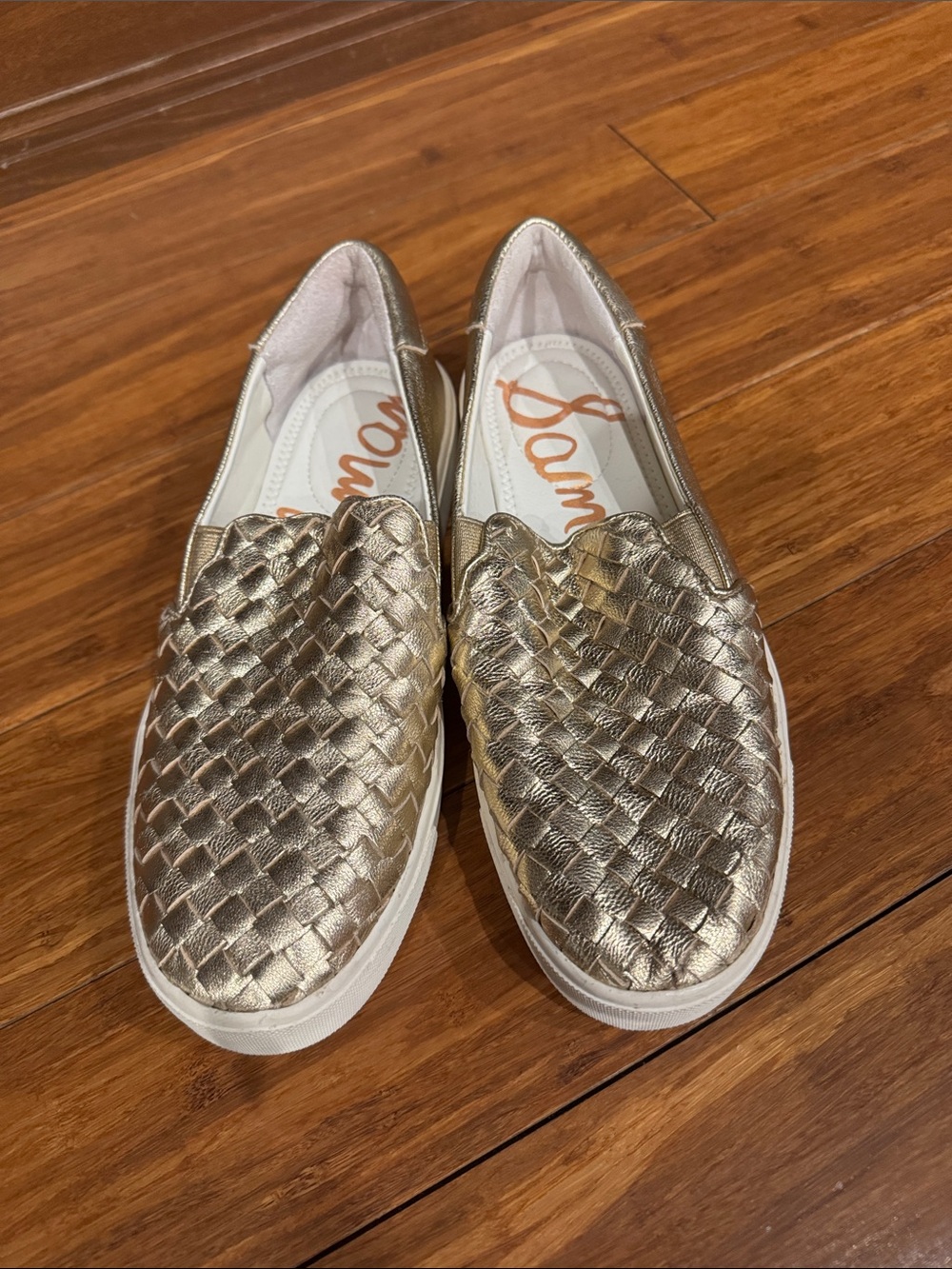 Sam Edelman Metallic Gold Woven Slip-On Mules